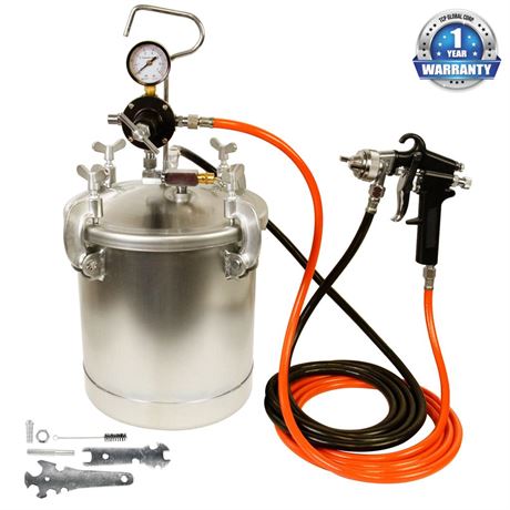 TCP Global Pressure Tank Paint Spray Gun with 1.5 Mm Nozzle 2-1/2 Gal. Pressure