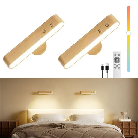 Rechargeable LED Wall Sconces Set of Two,Wall Lights for Bedroom with Remote