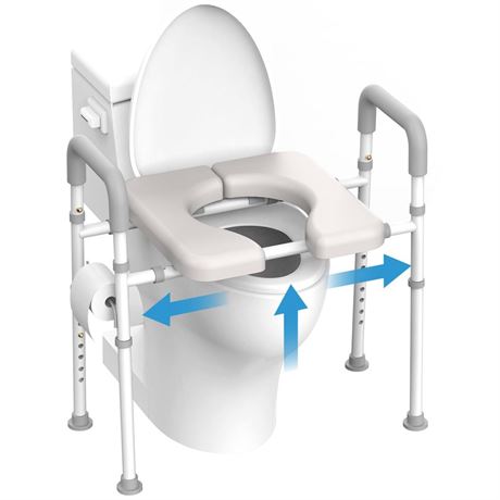 Agrish Adjustable Raised Toilet Seat with Handles - Toilet Seat Risers for