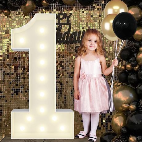 4FT Marquee Light Up Numbers Pre-Cut Frame Giant Marquee Numbers 1, Mosaic
