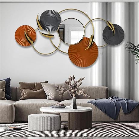 Large Round Mirror for Living Room 39"x 20" Metal Wall Mirrors, Wall Mounted