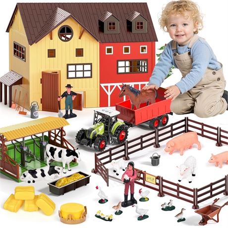 LINXUXIE Farm Animals Barn House Toys, Farm Figures Play Set for Kids &
