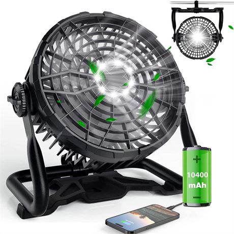 Rechargeable Fan Camping Fan for Tents, 8 Inches 10400mAh Portable Fans with