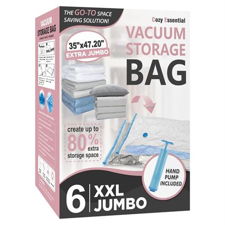 6 Pack XXL Jumbo Vacuum Storage Bags, Extra Jumbo Vacuum Sealed Bags for