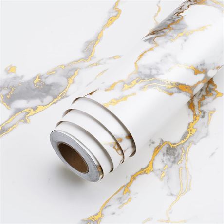 LACHEERY 24"x160" White and Gold Marble Contact Paper 24 Inch Wide Marble Peel