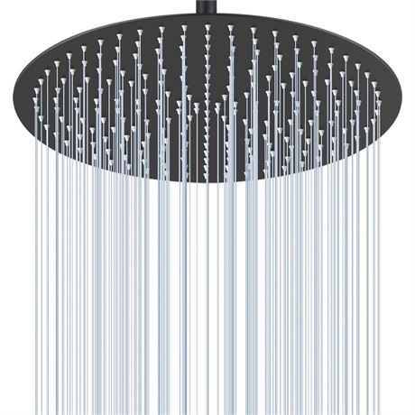 16 inch Matte Black Round Ceiling Rainfall Shower Head, All Metal Stainless