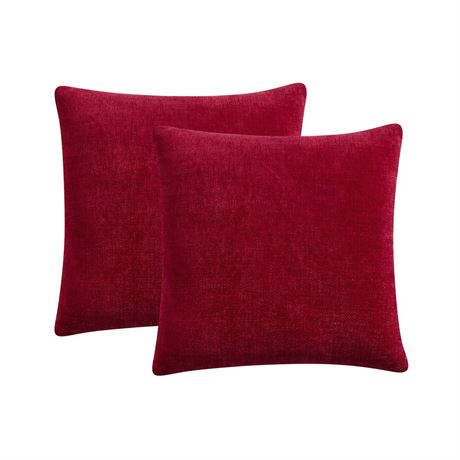 Mainstays Solid Chenille Decorative Pillow Set, Brilliant Red, 18" x 18", 2