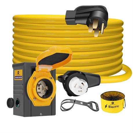 50 Amp 50FT Generator Power Cord and Power Inlet Box Waterproof Combo Kit,