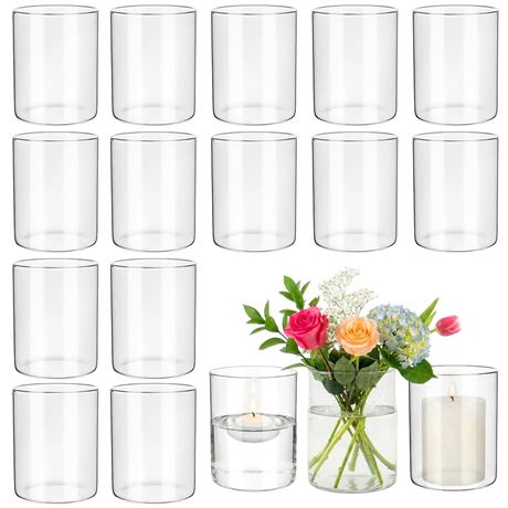 16 Pcs Glass Cylinder Bud Vases for Centerpieces, Birthday Party Wedding
