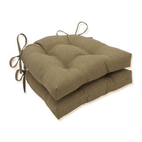 Pillow Perfect Solid Outdoor Patio Reversible Chairpad with Ties Weather, and