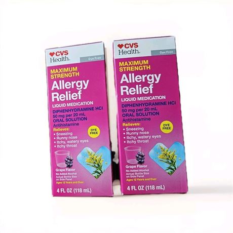 CVS Allergy Relief Maximum Strength Liquid 4 Oz  Cherry Flavor Exp 2026/05