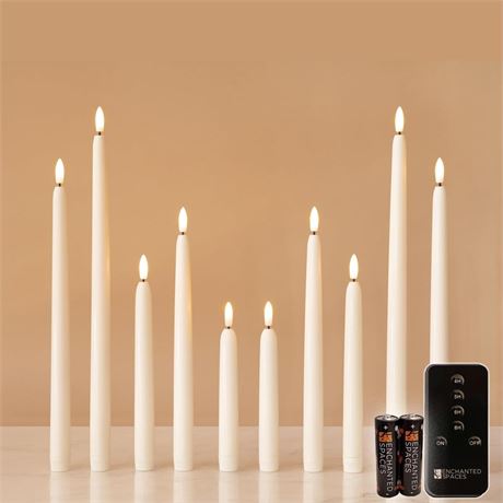 Daily Timer 10 pc Combo Pack of 5 Sizes Flameless LED Ivory Taper Candles,