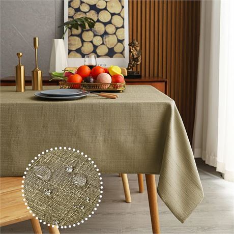 MikiUp Faux Linen Square Tablecloth - Waterproof and Washable Slubby Textured