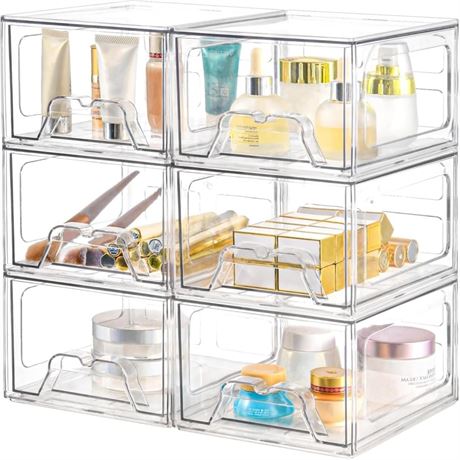 Plastic Drawers Storage, 6 Pack Clear Stackable Storage Drawers, Acrylic