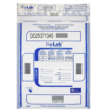 ControlTek TripLok 15" x 20", Clear, 50 Bags Tamper-Evident Deposit Bags for