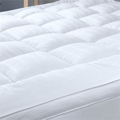 Plush Extra Thick Pillow Top Full Size Mattress Topper for Firm Mattress, Soft