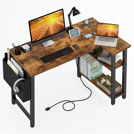 Lufeiya Small L Shaped Desk with Power Outlet Shelves, 40 Inch Corner Desk for