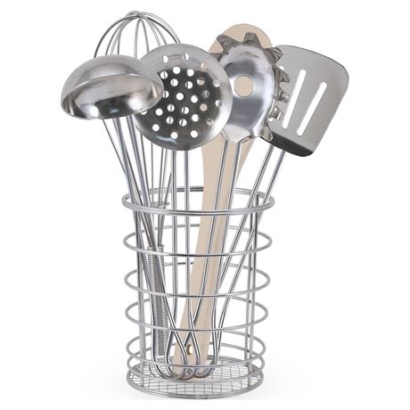 Melissa & Doug Stir and Serve Cooking Utensils (7 pcs) - Stainless Steel and