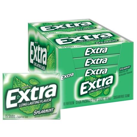 Wrigley Extra Spearmint Sugar Free Chewing Gum Slim Packs - 10 Ct Bulk Bo