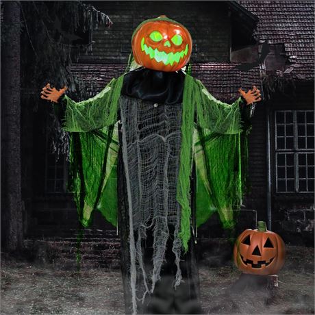 Hourleey Halloween Decorations Outdoor, 6 FT Light Up Ghost Pumpkin with Sound