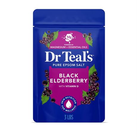 Dr Teal's Epsom Salt Magnesium Soak, Black Elderberry with Vitamin D, 3 lbs.
