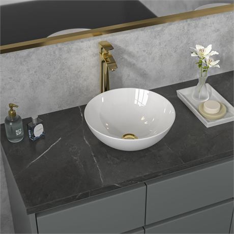 Sarlai Vessel Sink Round - 13"x13" Modern Small Bathroom Sink Round Bowl Above