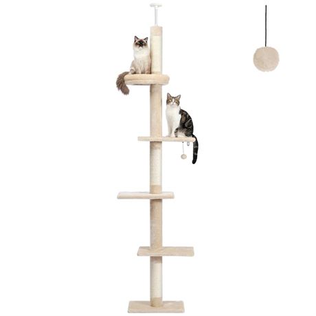 PETEPELA Cat Tower 5-Tier Floor to Ceiling Cat Tree Height(95-107 Inches)