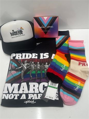 OFFSITE The Phluid Project Pride - T-shirt Size L , Trucker Hat  & Happy Socks