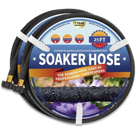 Sunifier Soaker Hose 50FT(25 FT 2 Pack) for Garden Bed, Soaker Hoses 25 FT for