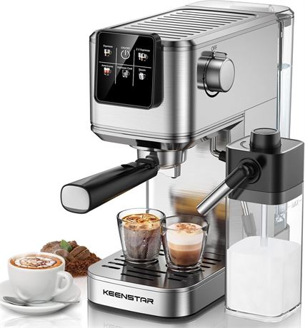 KEENSTAR Espresso Coffee Machine with Milk Tank, 20Bar Hot & Iced Coffee
