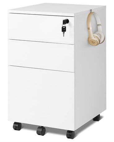 DEVAISE 3 Drawer Rolling File Cabinet with Lock, Wood Under Desk Filing Cabinet