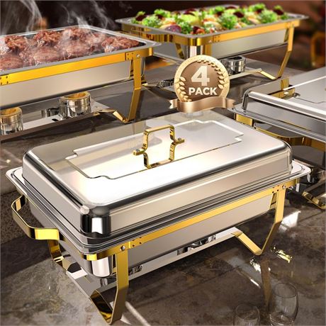 Chafing Dishes for Buffet 4 Pack, 8QT [Elegant Gold and Silver Colors]