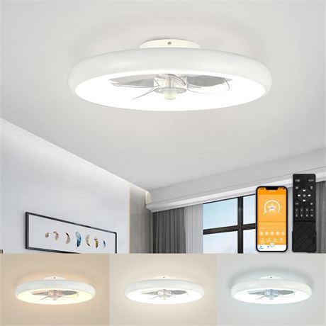 Low Profile Ceiling Fan with Lights: 20" Flush Mount Ceiling Fan with Lights