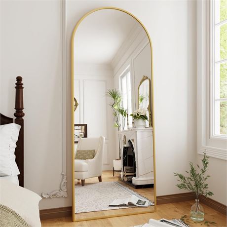 OGCAU Full Length Mirror, 70"x26" Floor Mirror with Stand, Arched-Top Mirror