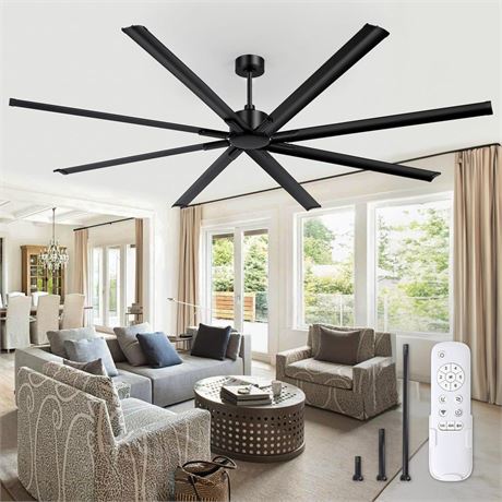 96 Inch Industrial DC Motor Ceiling Fan, Large Ceiling Fan with 8 Reversible