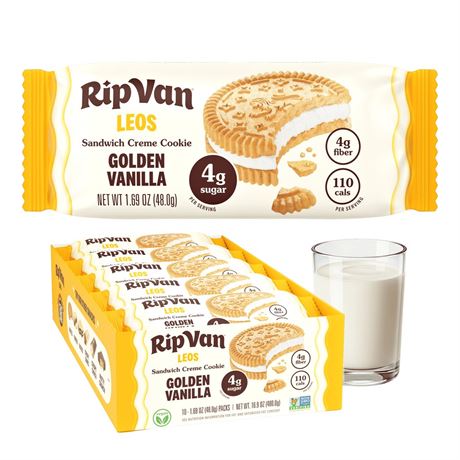 Rip Van Leos Keto Golden Vanilla Cookies, Low Carb, 2g Sugar, 10 Packs, 40