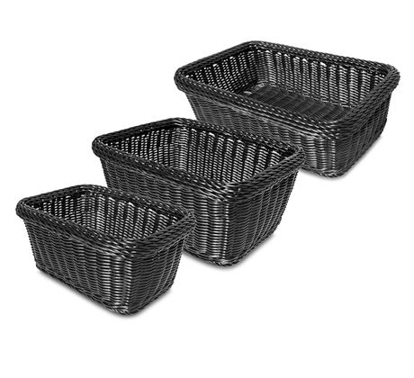 Rectangular Utility Basket, Hand Woven Poly Cord, Set of 3 Black