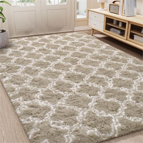 LOCHAS Luxury Shag Area Rug 8x10 Feet Geometric Plush Fluffy Rugs, Extra Soft