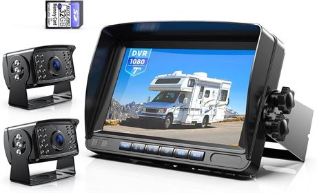 HD Backup Camera System Kit, Loop Recording 7" Monitor with Wired Rear View