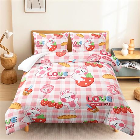 CVHOUSE Kawaii Rabbit Comforter Set Queen Size,Kawaii Cartoon Rabbit Bedding