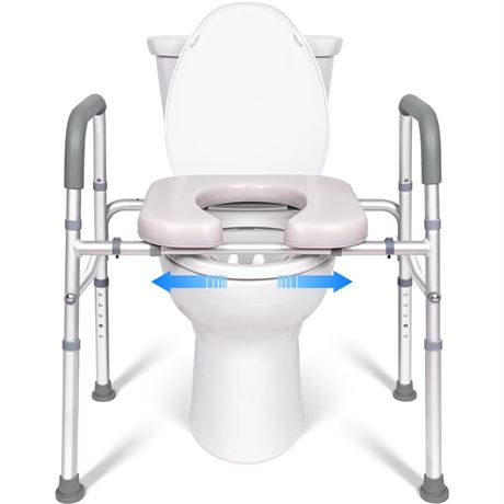 Raised Toilet Seat with Handles, Width and Height Adjustable Raised Toilet Seat