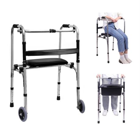 Folding Walker with Wheels and Seat for Seniors, Lightweight Walker, Foldable