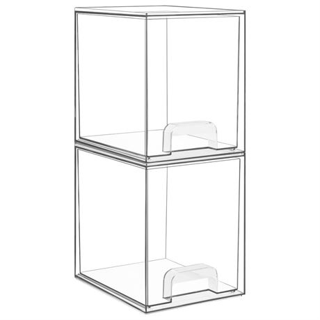 Vtopmart 7.6" H Clear Stackable Storage Drawers, 2 Pack Plastic Organizers Bins