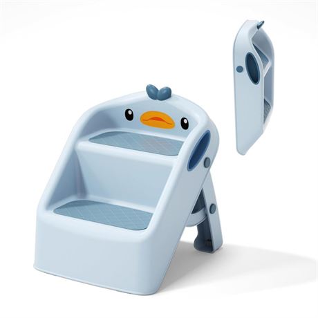 Toddler Step Stool, Blue, Foldable 2 Step Stool for Kids Bathroom Sink Potty