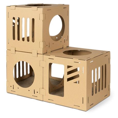 Navaris Modular Cardboard Cat House - DIY Corrugated Cardboard Configurable