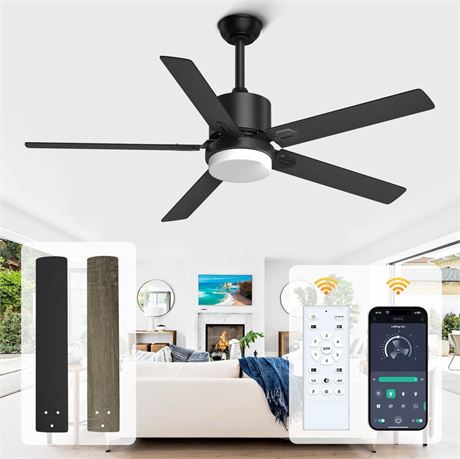 Black Ceiling Fans with Lights - Outdoor Ceiling Fan with Remote/APP Control,