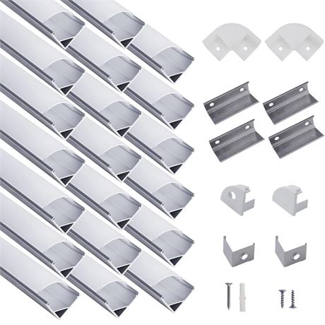 20-Pack 3.3ft/1Meter V Shape LED Aluminum Channel System with Milky Cover, End