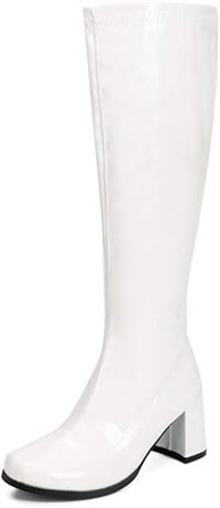 *SIZE 9 Women's Gogo Boots Knee High Chunky Block Heel Square Toe 60s 70s Disco