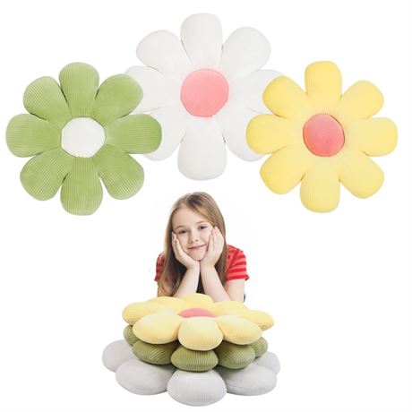 Getmo Resin 3pcs Flower Pillow Floor Cushion Flower Shaped Throw Pillow Daisy