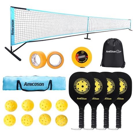 Pickleball Set with Net, 22FT Pickleball Net Sets Portable Outdoor with 4